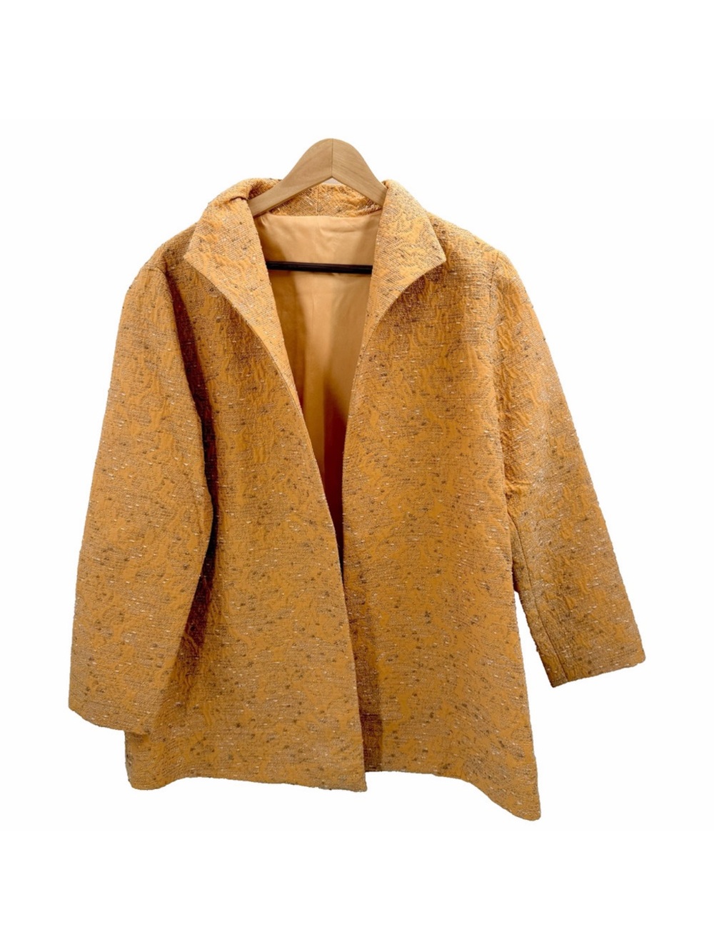 Vintage Custom Made Orange Silk Jacquard Floral Blazer Evening Jacket Womens 2X